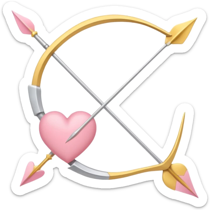 Cupid's bow and arrow with a heart tip in soft pink, beige and yellow pastel light sticker