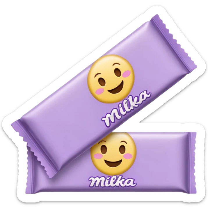 emoji style flat illustration, pastel lilac Milka chocolate bar, beige pink yellow accent tones, light grain, no background, pinterest sticker aesthetic sticker