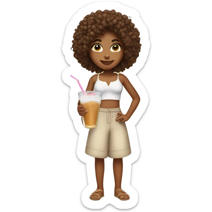 Girl with curly hair tan skin with a coconut drink in her hand sticker