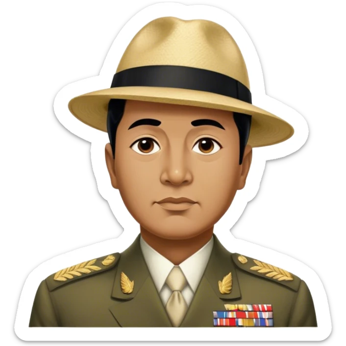 ​Cinematic Realistic Portrait of Sukarno, depicted in a lifelike, realistic style based on his iconic portrait, showcasing his thoughtful, charismatic expression in period attire, rendered with detailed textures and warm, evocative lighting that captures his pioneering spirit and national pride, sticker