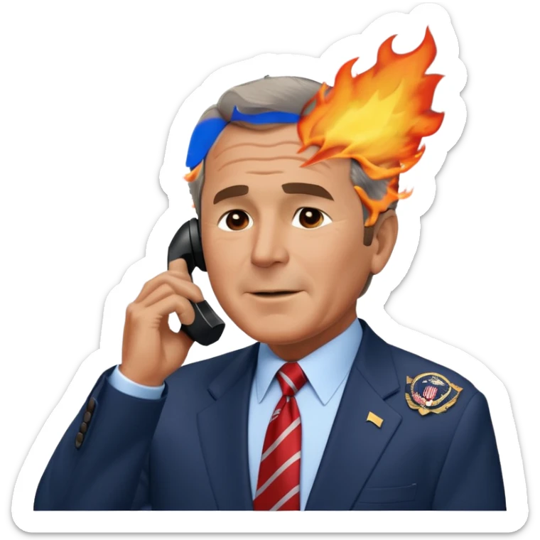  emoji of the world trade center with a plane crashed into it and george bush on a phone in front of them sticker