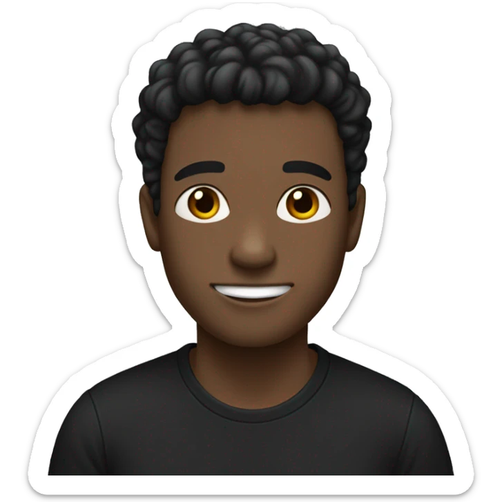 A slightly dark-skinned adult with black hair and a black T-shirt sticker