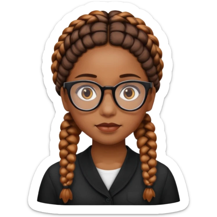 Brown skinned girl with brown eyes and black framed glasses with braids that have ginger in the back sticker