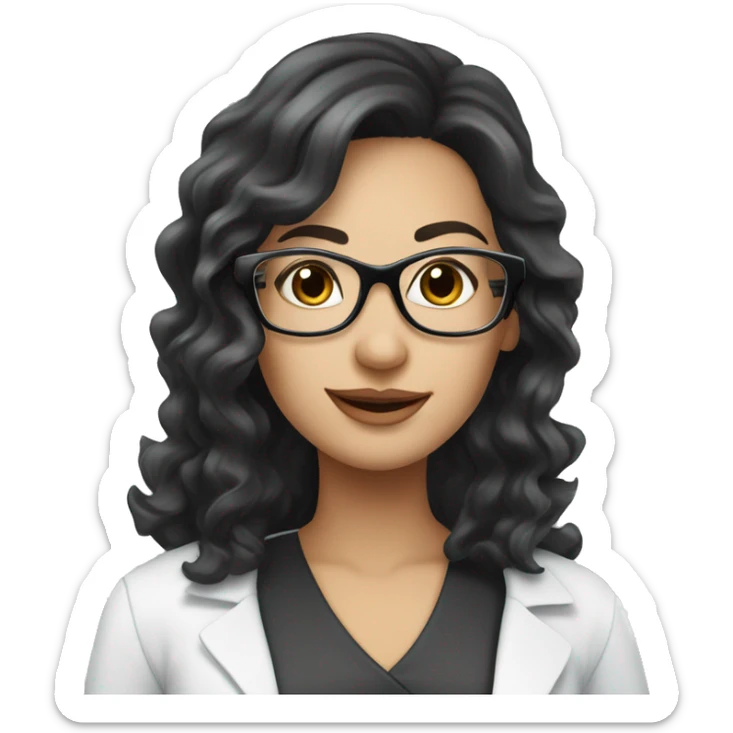 beautiful pharmacist lady with long black wavy hair and white skin wearing glasses  sticker