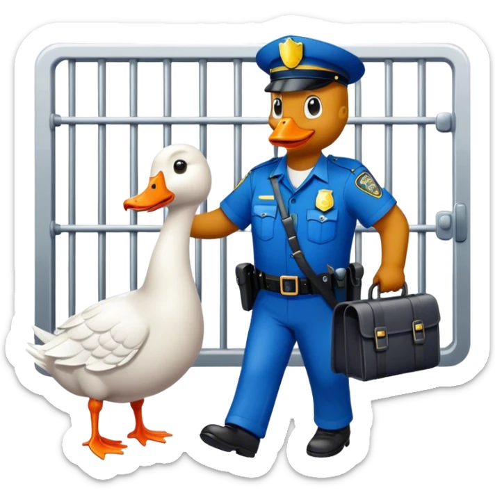 A goose being taken to jail by a police officer  sticker