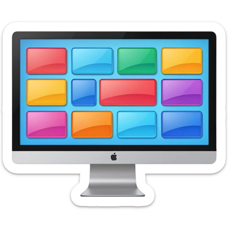 A monitor screen, showing some colorful UI design elements and layouts like rectangles, squares, etc. sticker