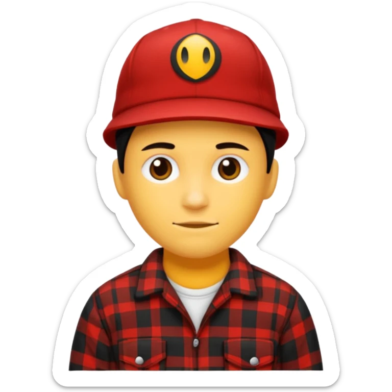 Ung man med svart keps röd gul rutig flanellskjorta hållandes stor torsk sticker