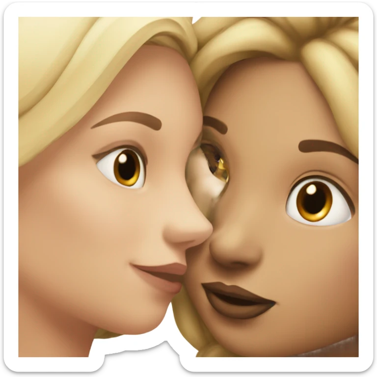 Blonde girl kissing mixed girl on cheek sticker