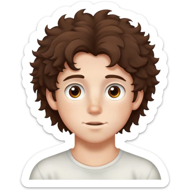 brunette fluffly hair boy with freckles and brown eyes handsome sticker