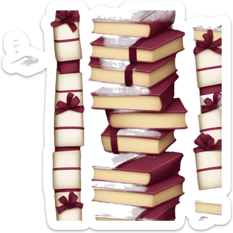 burgundy books stacked up and tied together by a burgundy bow sticker