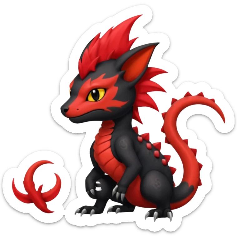 Shiny cool badass Fiery gothic evil black and red salandit-Liten-torracat with a red Mohawk  sticker