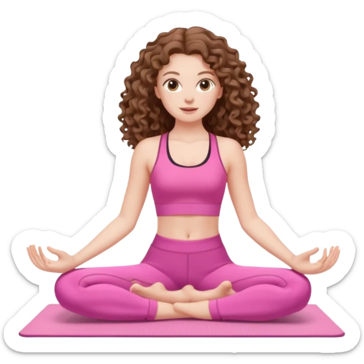 pale white girl with long brown curly hair pilates pink sticker