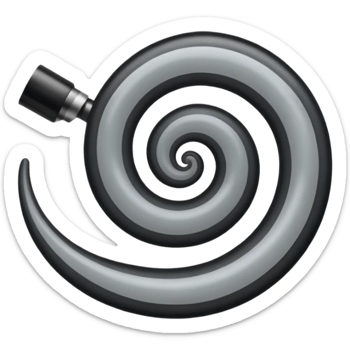 Minimalist emoji-style sticker of a strip of film curling into a hypnotic spiral. No details inside frames. Black and gray only. sticker