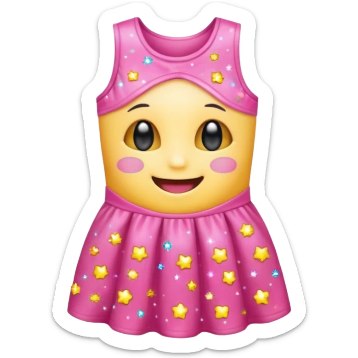 cute kawaii dress with happy smiling face and sparkles emoji style sticker