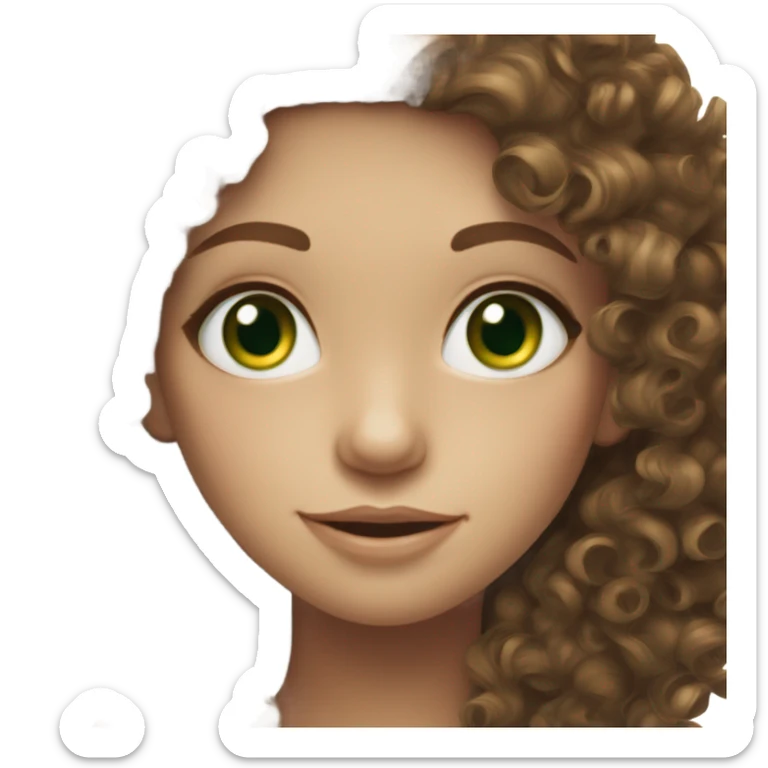 Brunette Curly hair pale freckled girl with green eyes sticker