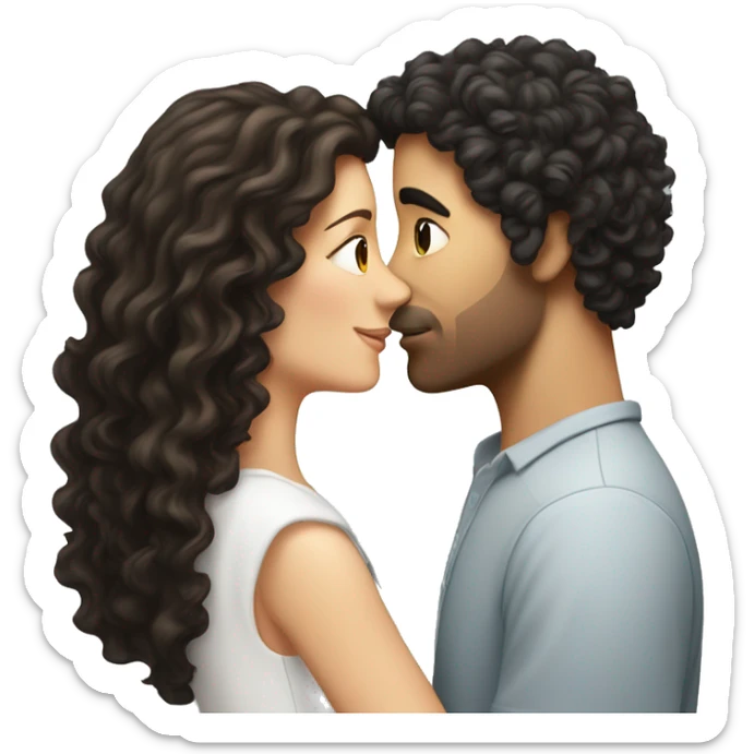 White Man with dark hair kissing white woman with long dark curly hair sticker