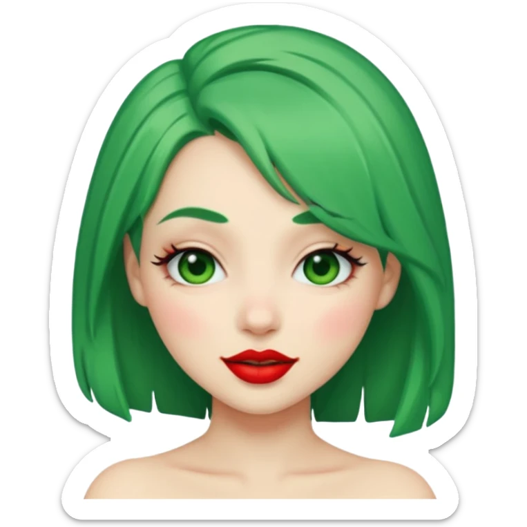 girl with green hair and red lipstick, winking sticker
