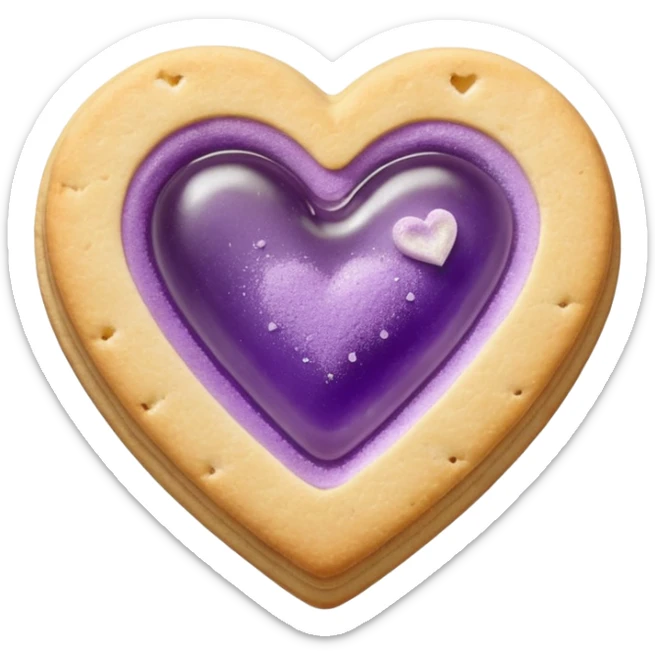 Realistic shortbread cookie in the shape of a heart with Pale Purple color jelly middle filling and sprinkled powder sugar on top. sticker
