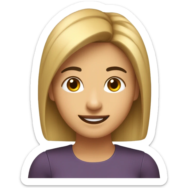 Mujer caucásica, melena castaña a la altura del hombro, flequillo recto, ojos castaños, sonriente, con hoyuelos sticker