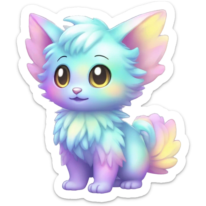 Shiny Innocent Shy Baby Sparkly Colorful Pastel Fluffy beautiful fantasy Kawaii Ethereal Sona Fakemon-animal Full Body sticker