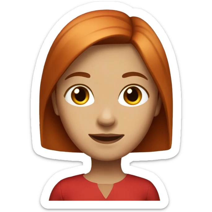 A red-haired girl with medium-length straight hair, brown eyes in a red dress sticker