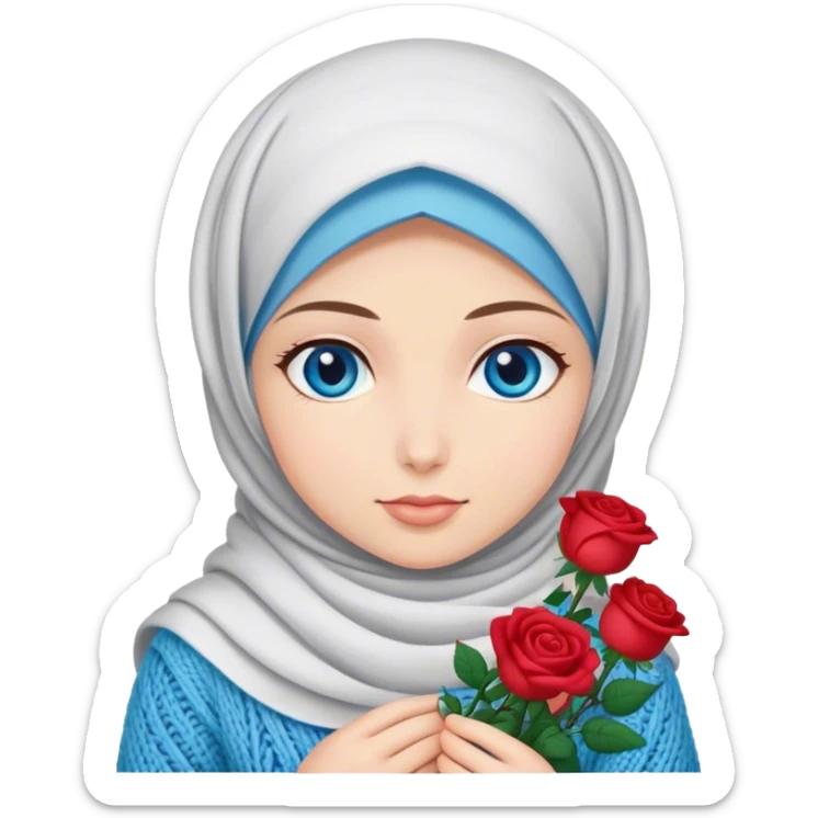 Turkish beautiful finish Konya girl blue eyes with roses hijab does knitting  sticker