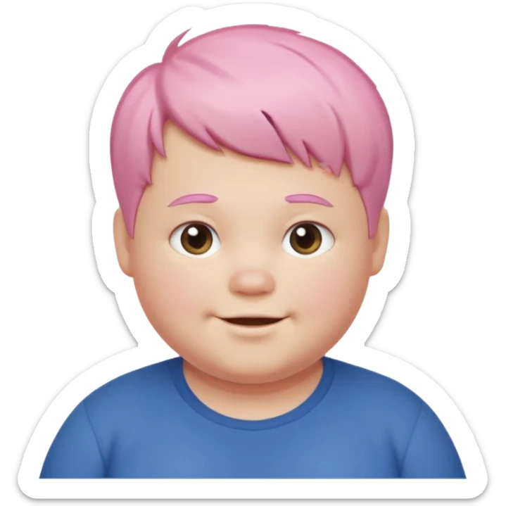 un nene blanco rellenito con pelo corto rosa,  con la sonrisa para abajo como edta ☹️ pero no enojado, la sonrisa caida las puntas para abajo como esta sonrisa ☹️ asi mismo pero que parezca los ojitos felixes sticker