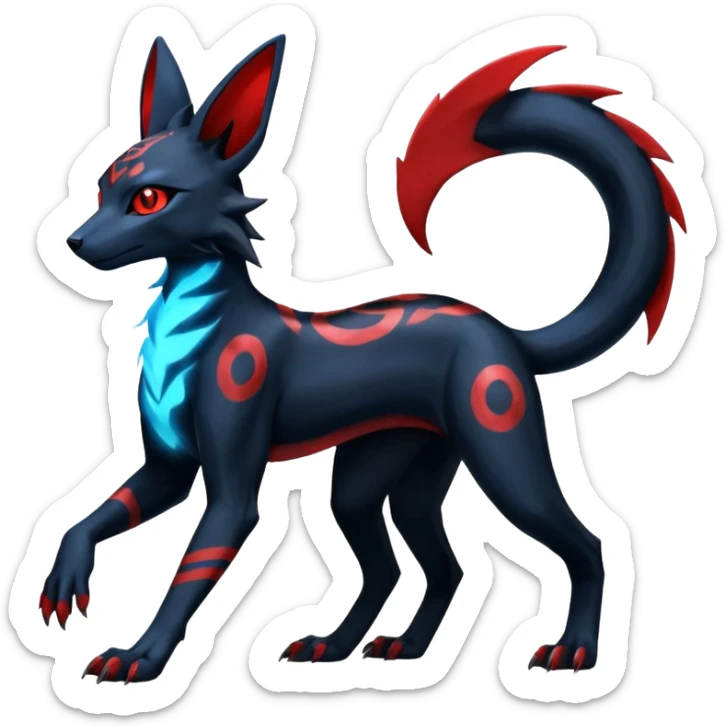 Shiny 4-legged Umbreon-Anubis-Salandit-Zeraora-fusion, full body sticker