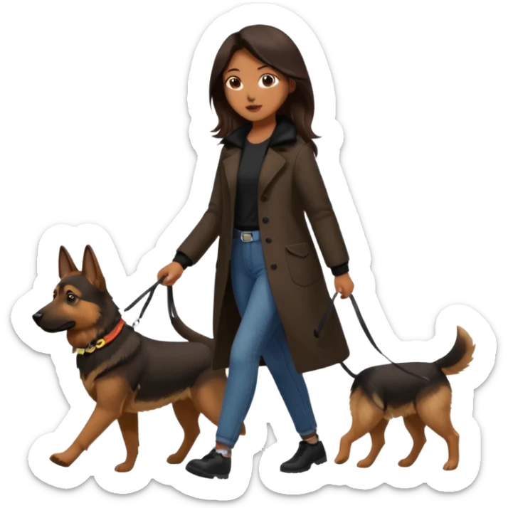 a girl with a brown dark long long hair, she's walking her dog is a german shepard. And girl's outfit is very aesthetic sticker