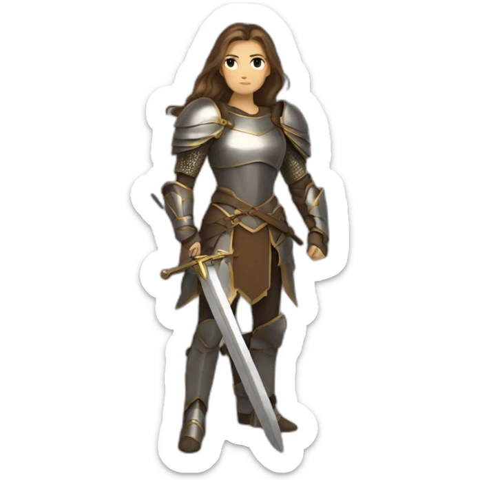 bird knight long brown hair golden eyes tan skin holding a sword woman sticker