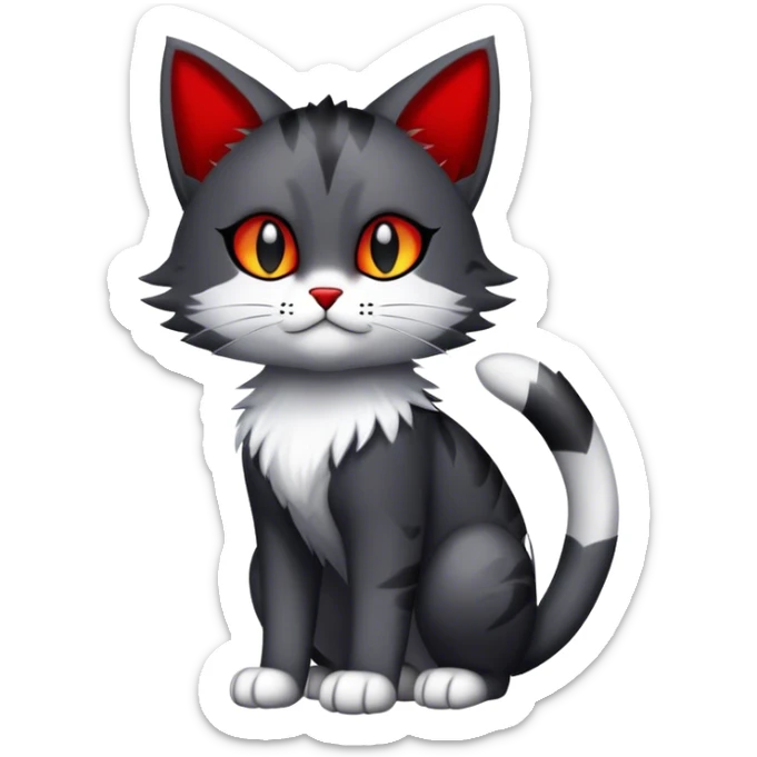 Cute cool black red white grey feline-animal-hybrid-Fakemon full body sticker