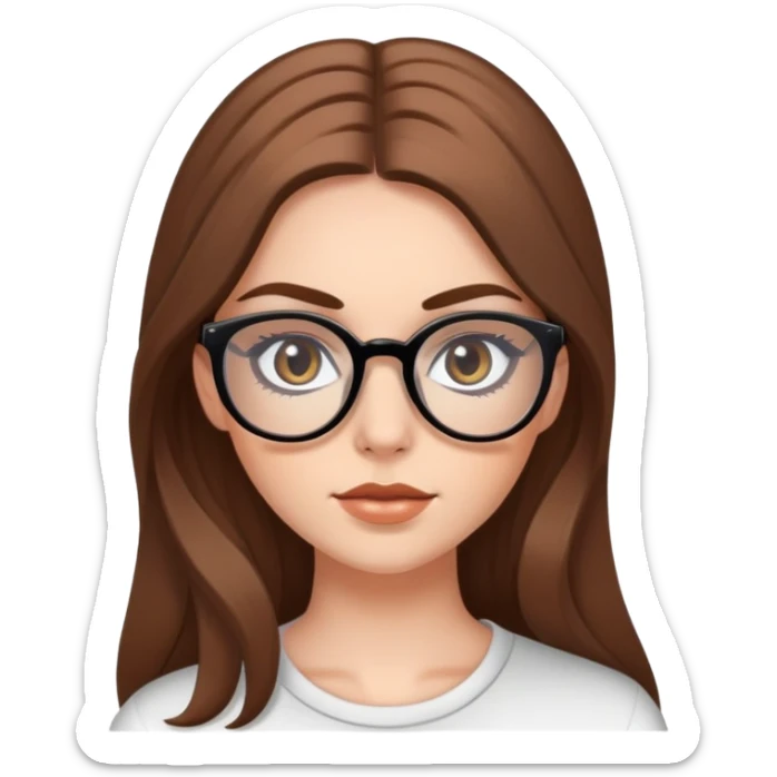 pretty white girl, brown long hair baddie with eyeliner and glasses sticker