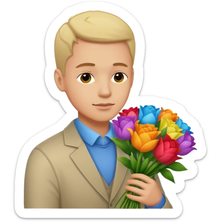Man flowers in hands head sticker