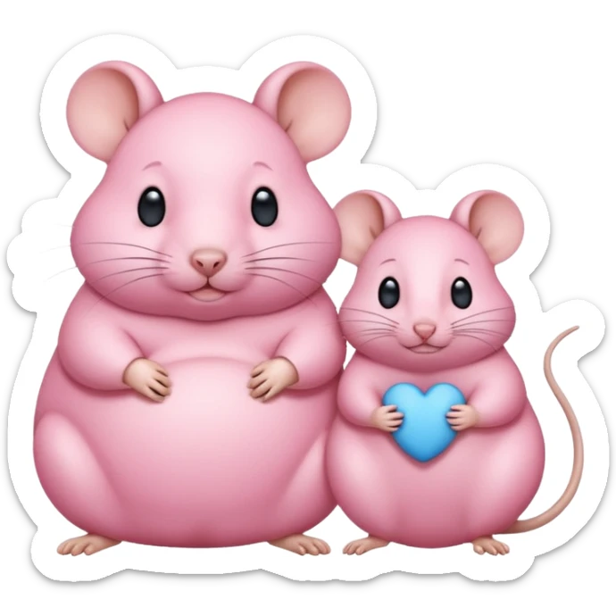 Pink fat male rat and small blue cute female mouse couple sticker