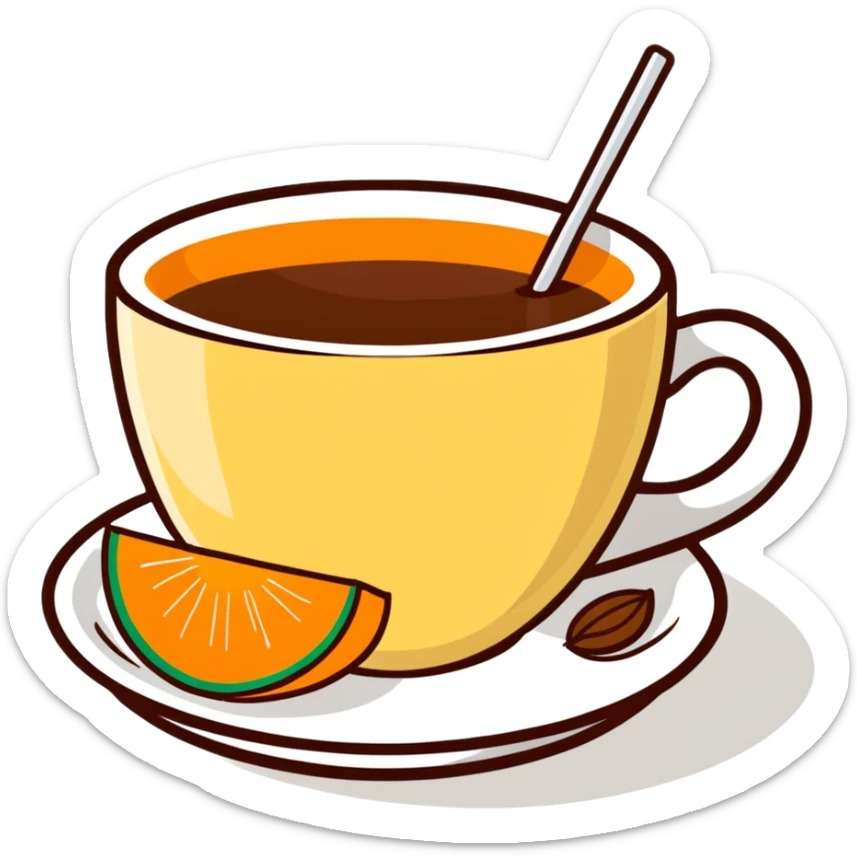 traditional carajillo in a small espresso cup with a slice of orange cantaloupe melon on a saucer sticker