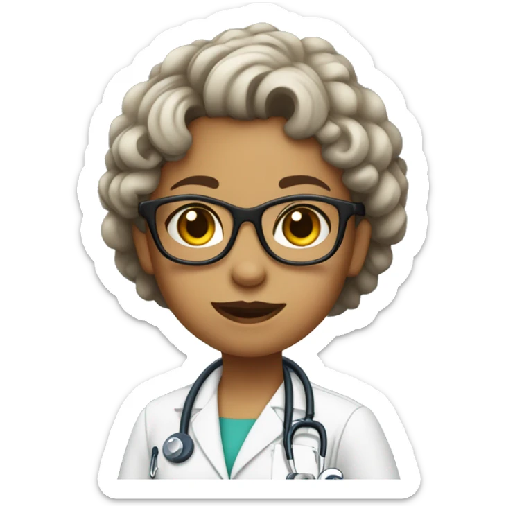 Disability girl doctor with curly short hair and wearing wearing glasses sticker