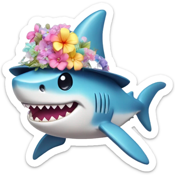 Kawaii rainbow pastel bedazzled shark wearing fedora with flowers  sticker