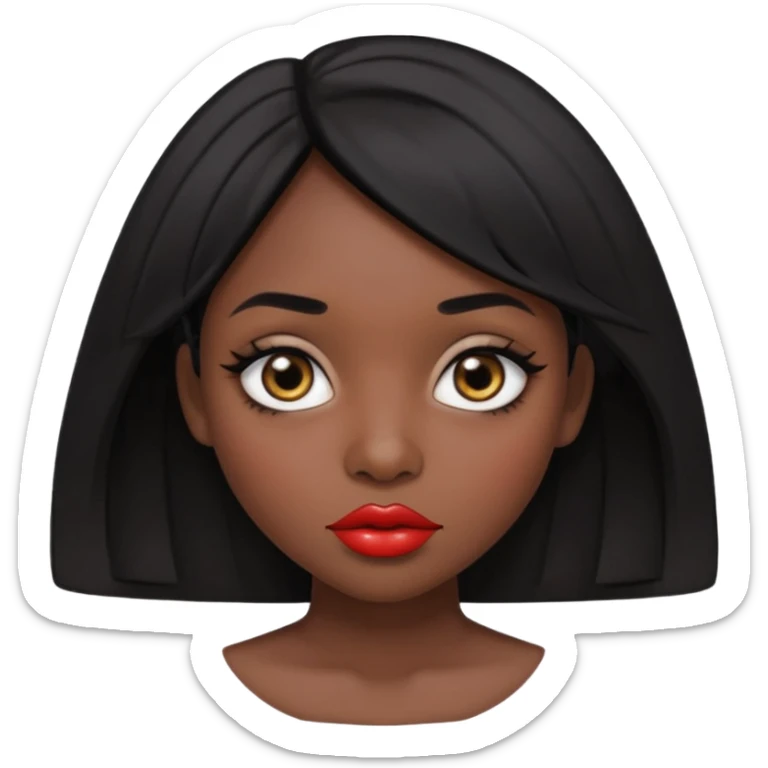 Dark skin gurl with black hair, big lips m, dark brown eye, octagon face shape and chinky eyes no red lipstick  sticker