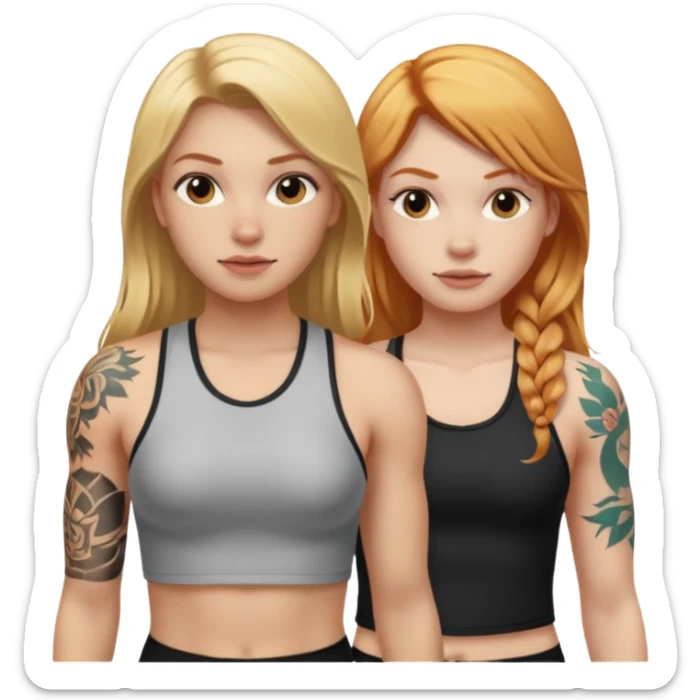 girl with long blonde hair and tattoos next to an athletic ginger girl lwsbians sticker