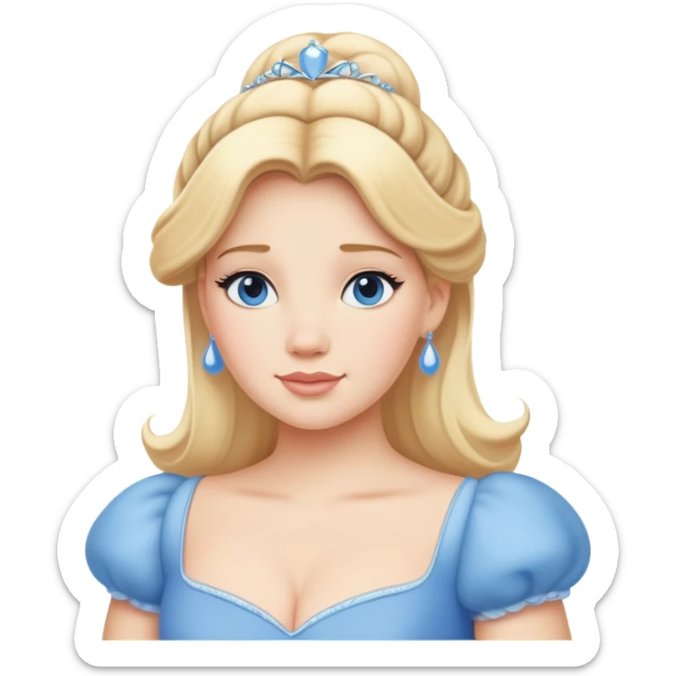 Cinderella from hips up, blue dress, blonde hair, minimal style, larger size sticker