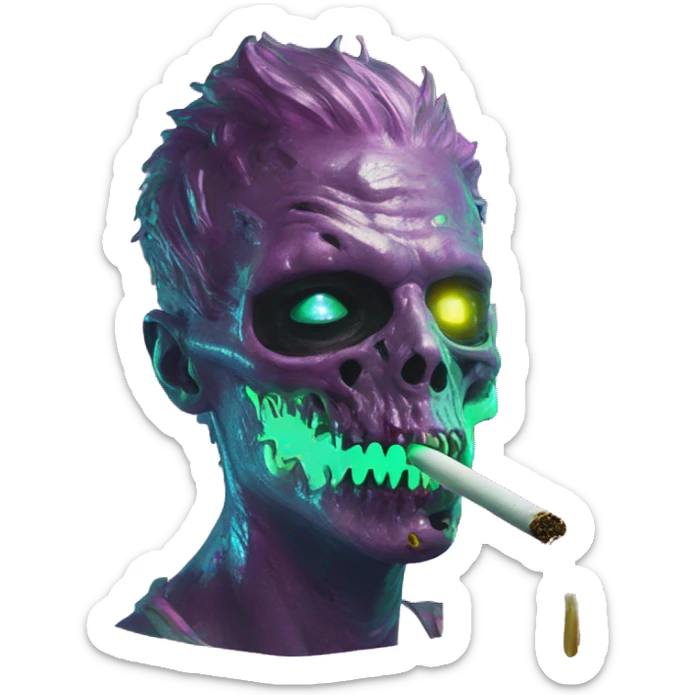 _Zombie)_ Vaporwave black holographic oilslick zombie unicorn _|smoking_ yellow caution tape  sticker