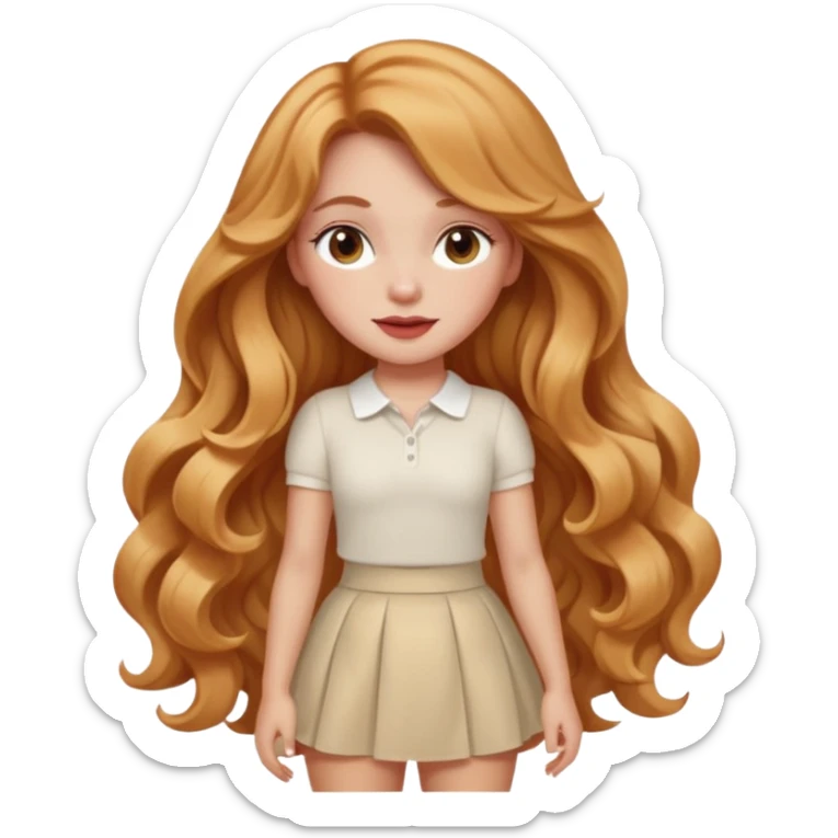 white latina girl with strawberry blonde super long wavy hair, white skirt, blushed cheeks sticker