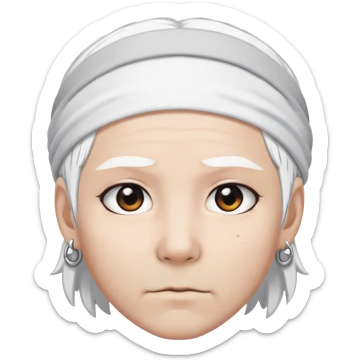 Gabimaru the Hollow, close-up face, white hair, headband, piercing gaze, minimalist sticker
