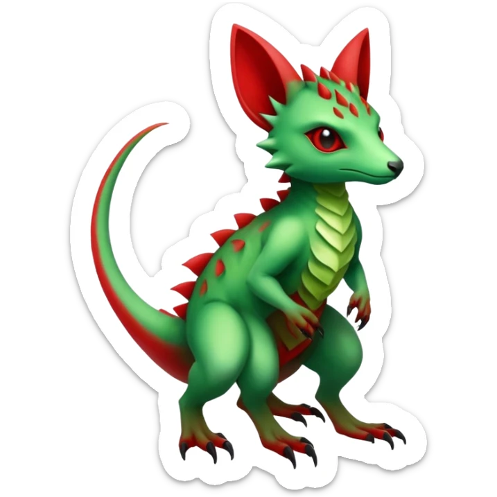 Cool Edgy Green Red ethereal Fionbri-Vernid-Trico-animal-creature full body sticker