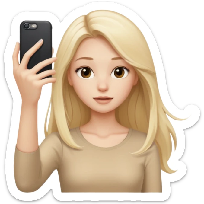  beautiful pale blonde girl with long hair taking selfie in beige top sticker