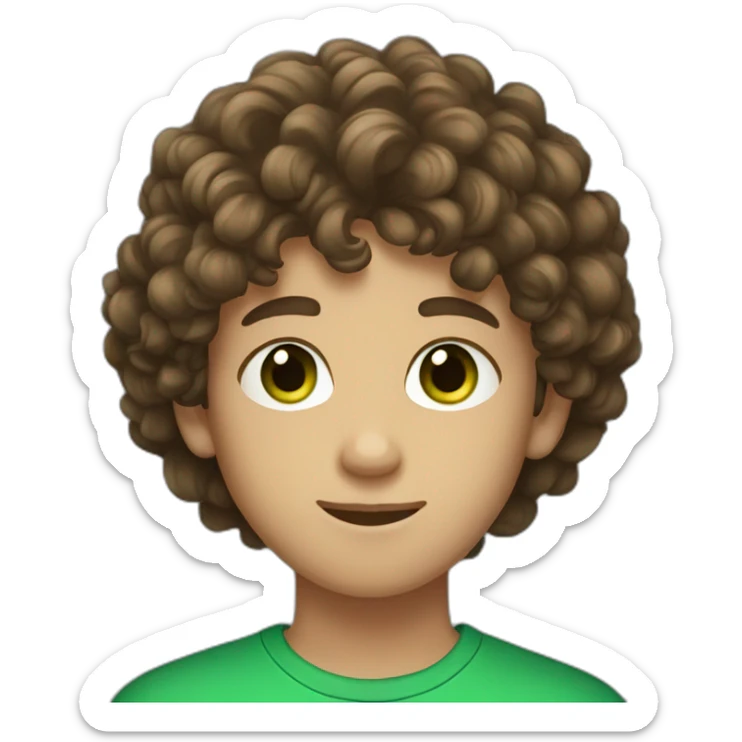 a boy teenager with curly brown hair and green eyes sticker