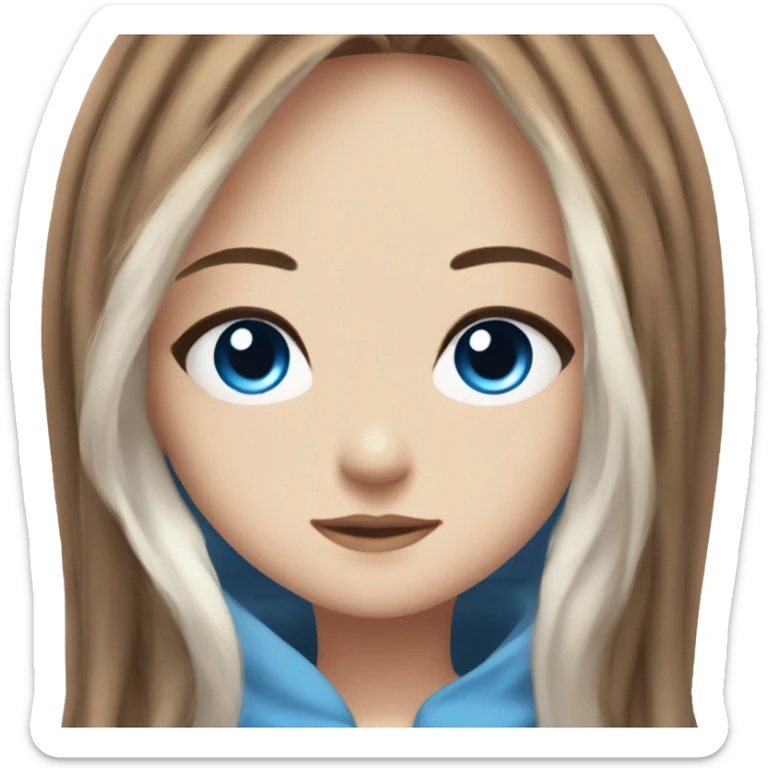 Beautiful anime girl with more white streaks in brown hair and blue eyes sticker