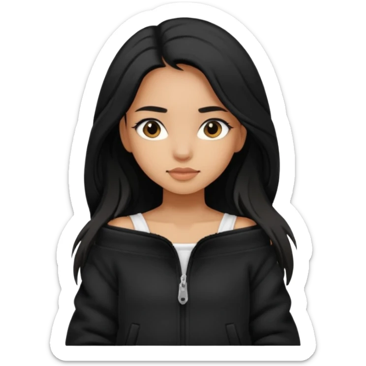  Siyah uzun saçlı ceket giyen esmerimsi kız fazla esmer değil siyah ceket  polar ceket ceket gevşek biraz omzundan çıkıyormuş gibi ve bugday ten rengi sticker