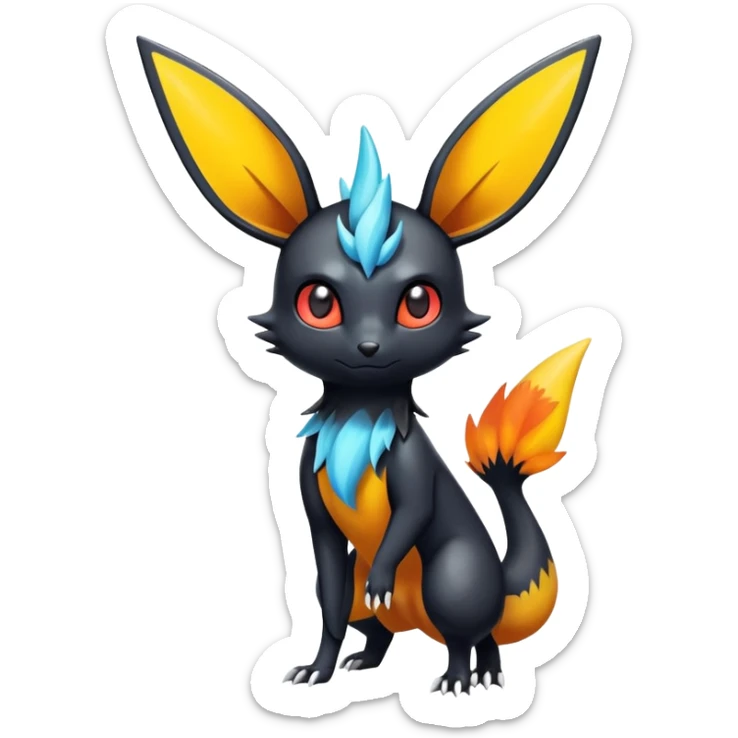 Colorful Shiny Exotic Victini-Salandit-Umbreon-Flareon-Fakémon-hybrid-creature (full body)  sticker