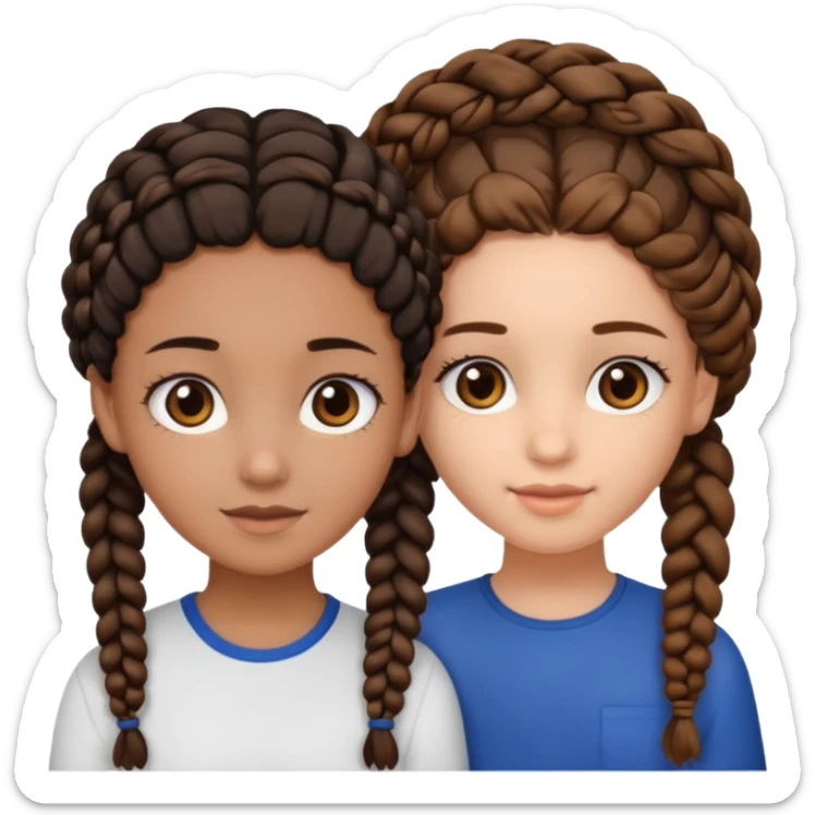 2 girl best friends. One is black with braids and brown eyes. One is white with curly brown hair with brown eyes no braids sticker